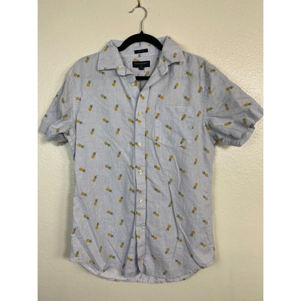 Banana Republic Mens Slim Fit Pineapple Linen Blend Shirt size Medium Novelty